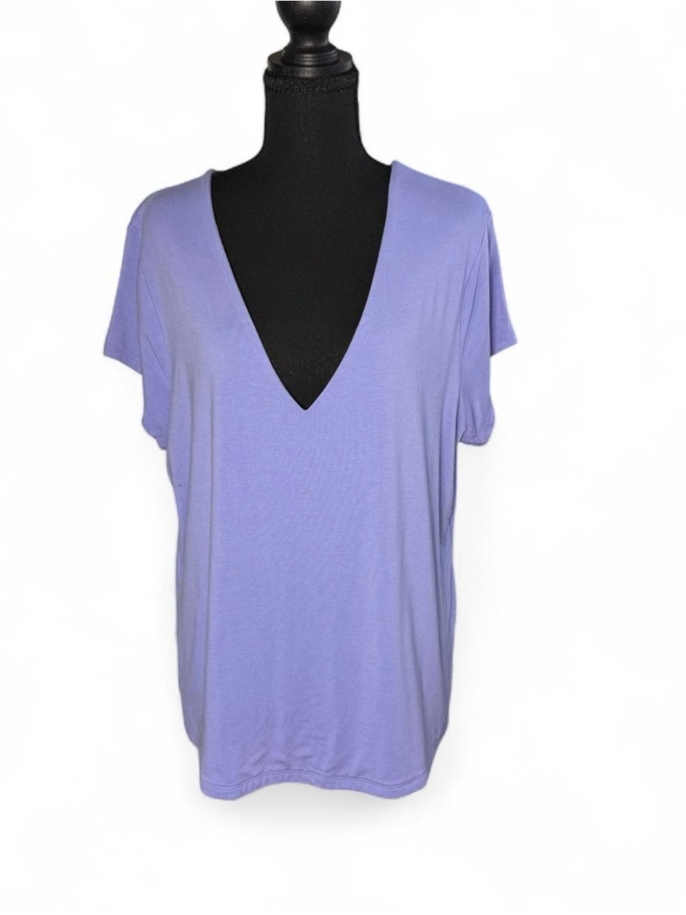 A New Day Lavender Light Purple Deep V-Neck Short Sleeve Tee Top Size XXL